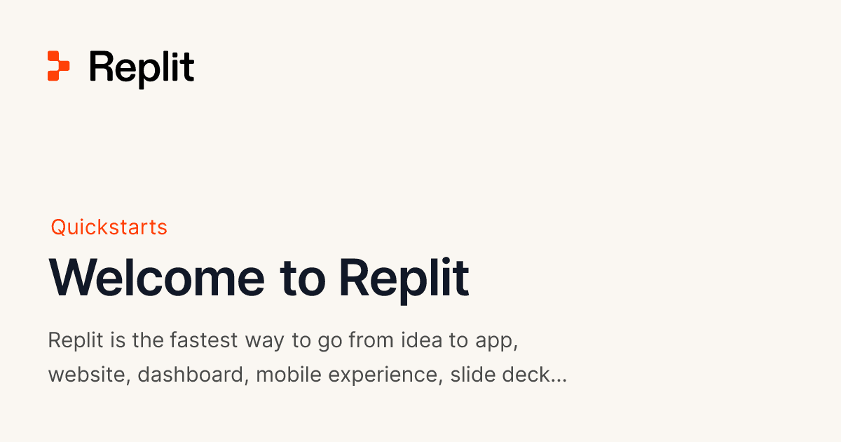 Replit brand card showing its logo and the line about going from idea to app